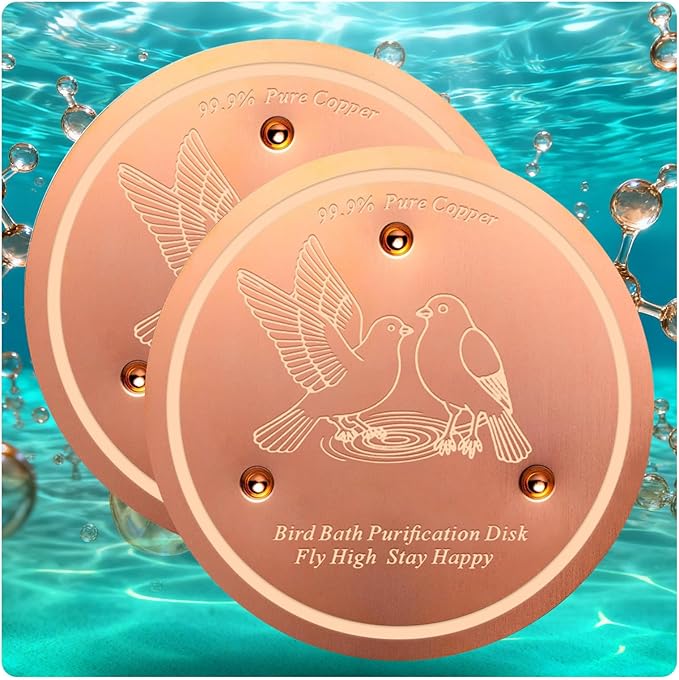 CNARIO 2 Pcs Water Purification Disc for Birdbaths, Bird Baths 99.99% Pure Copper Cleaning Disk, Safe Natural Solution for Bird Bath, 0.6mm Thick with Stable Triple-Point Support