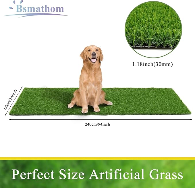 Bsmathom Artificial Grass Rug - 2x8Ft Indoor/Outdoor Dog Grass Mat, Fake Grass Turf Runner for Balcony, Garden, Lawn, Landscape