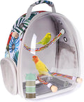 Bird Traval Carrier Cage, Clear Space Capsule Astronaut Backpack to Carry Parakeet Cockatiel Parrot with Metal Tray Wooden Perch and Bird Feeder, Vet Transport Book Bag Floral Printed