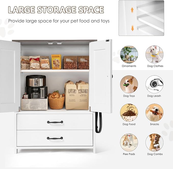Dog Feeding Station with Storage Cabinet, 2 Adjustable Elevated Dog Bowls, Hidden Pull-Out Pet Feeder, Pet Food & Toy Organizer for Dogs & Cats
