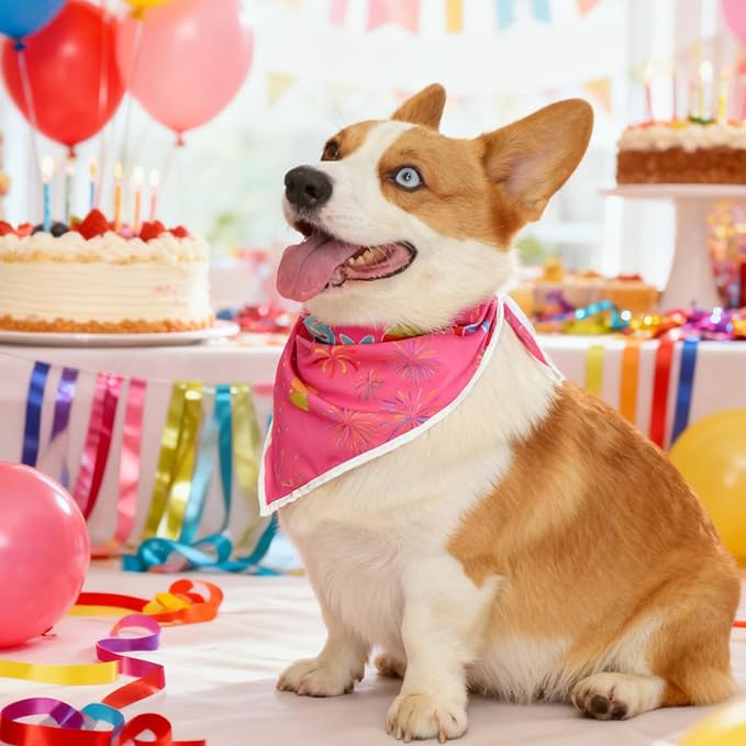Birthday Dog Bandanas Girl,Pink Reflective Dogs Scarfs for Birthday Party Decorations Supplies for Dogs Pet Accessories,Cat Dogs Triangle Pet Scarves for Small Dogs Outfit,S