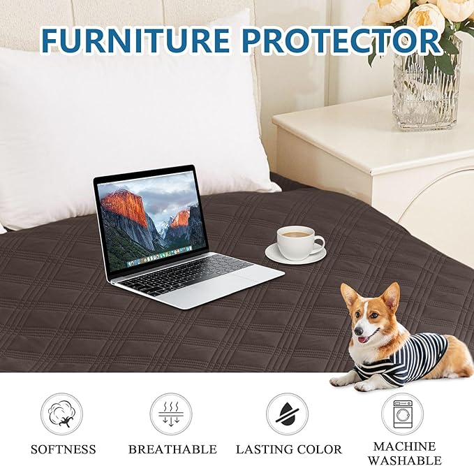 hyha Waterproof Dog Blanket, Reversible Pet Bed Blanket, Soft Sofa Couch Cover for Dogs Washable, Waterproof Pet Couch Covers for Sofa Puppy Cats Furniture Protector(68"x82", Chocolate/Beige)