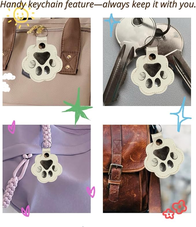 3PCS Cats & Dogs Pet Paw Print Keychain – White Leather Memorial Keychain Holds Pet Fur, Pet Lover Gift