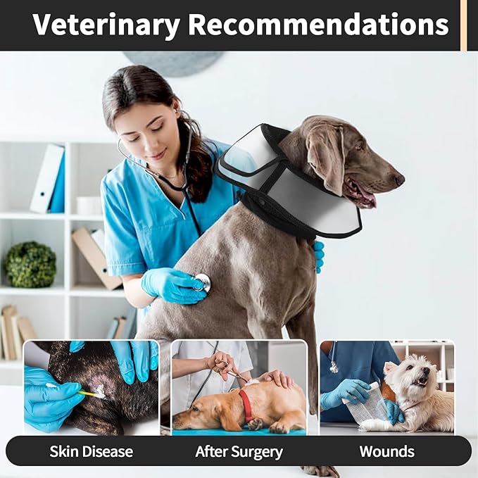 Allroaring Dog Cone Collar After Surgery, Soft Dog Cones for Large Dogs, Breathable Pet Elizabethan Collar Dogs Recovery Cone to Stop Licking Protective Wound Lightweight E-Collar, Black XL