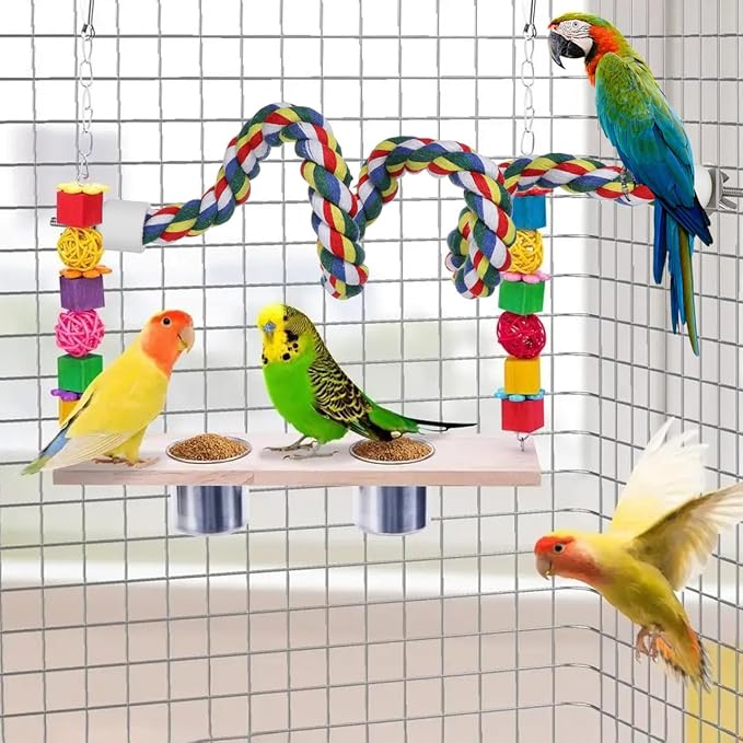 Bird Rope Perch 24 Inch, Colorful Cotton Parrot Bungee Swing, Bendable Cage Climbing Toy & Stand Accessories for Parakeets, Cockatiels, Conures, Lovebirds
