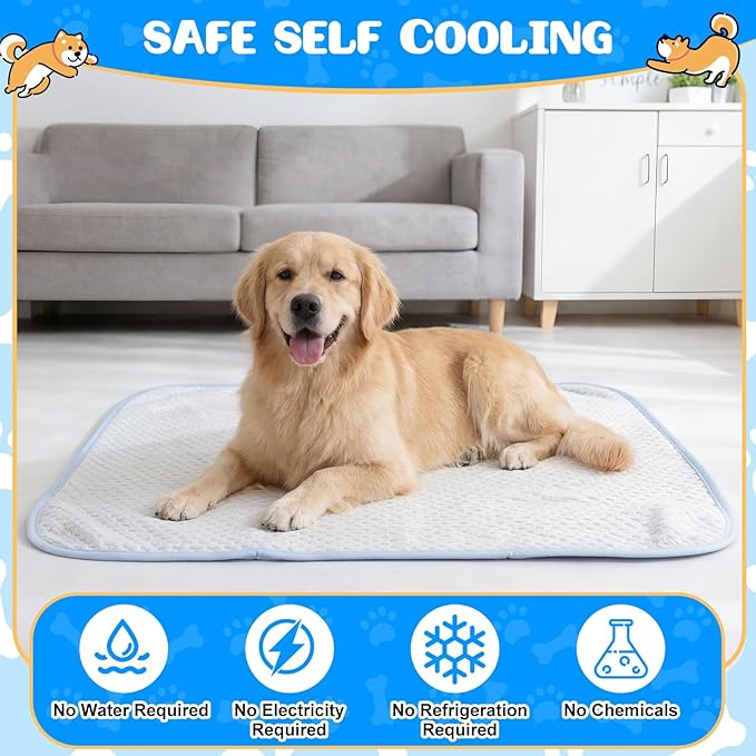 Chunful 4 Pack Pet Cooling Mat 26 x 20 Inches Cooling Pads for Cats Summer Ice Silk Self-Cooling Pet Mat Portable Washable Non-Skid Dogs Blanket Pad for Small Dogs Puppy and Cats up to 25 Lbs