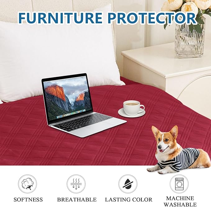 hyha Waterproof Dog Blanket, Reversible Pet Bed Blanket, Soft Sofa Couch Cover for Dogs Washable, Waterproof Pet Couch Covers for Sofa Puppy Cats Furniture Protector(40"x70", Wine Red/Beige)