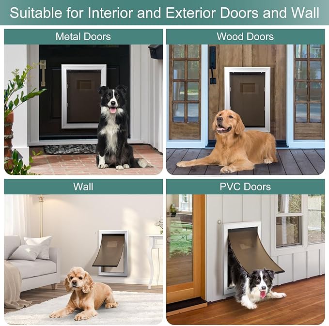Dog Door Aluminum Pet Door with Extra-Large Flap, Doggie Door Designed with Automatic Closing Magnetic Flap, Telescoping Tunnel & Lockable Sliding Panel for Extreme Weather, (XL)