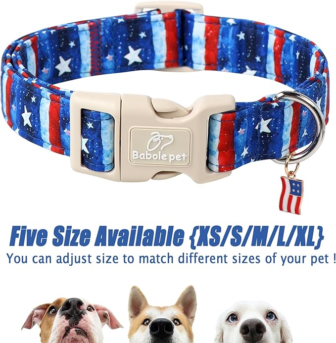 4th of July Dog Collar, Stars & Stripes Patriotic Dog Collars for Puppy Small Dogs, Adjustable Lightweight Quick-Release Buckle Collar for Boy&Girl Dogs XS