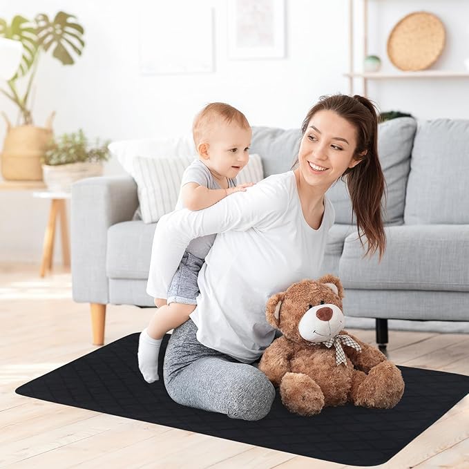 Washable Incontinence Bed Pads, Reusable Underpads for Kids, Adults, Elderly, Hospitals & Pets, Waterproof Bed Protector Pad for Bed, Sofa, Floor, Super Absorbent Bed Pad 30" x 36"- Black