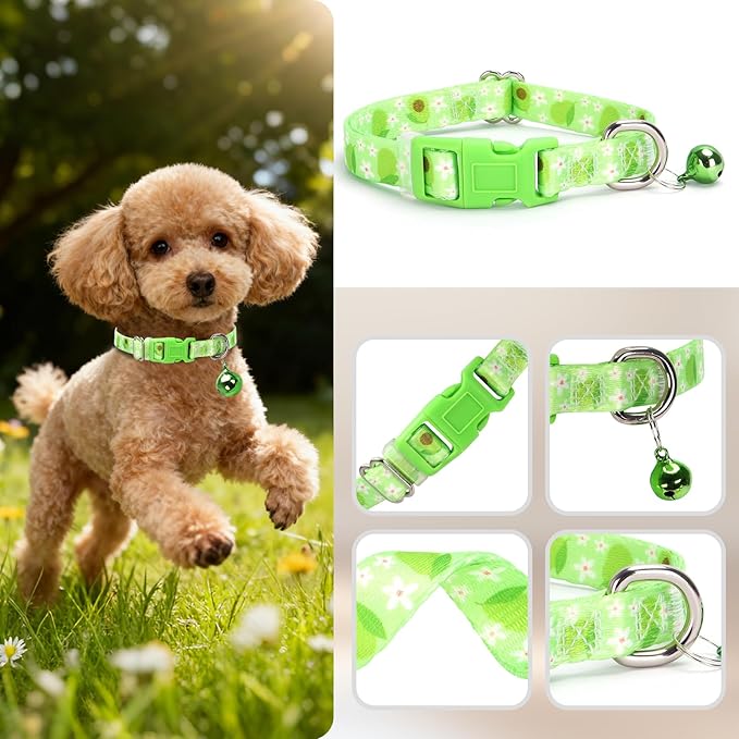 XS Dog Collar with Bell- Durable Nylon Collar for Small Breeds,Adjustable Cute Fruit Pattern Collar for Chihuahua Pomeranian Yorkie, Heavy-Duty for Active Puppie（Avocado S）