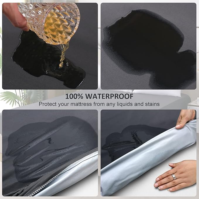 Twin XL Mattress Protector Waterproof, Fitted Sheet Style Breathable Mattress Cover with Deep Pocket Fits Up to 18'', Noiseless Bed Cover for Kids Pets, Machine Washable (Dark Gray, 39'' X 80'')