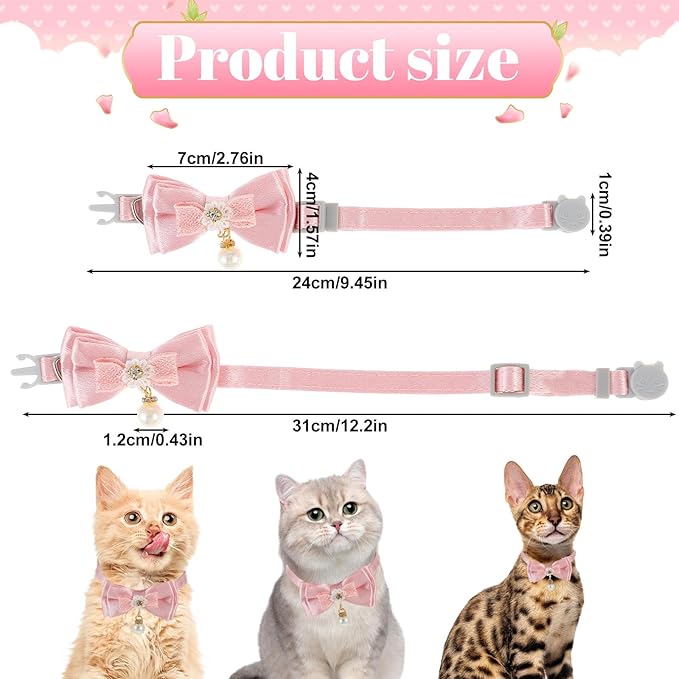 Cat Collar Breakaway, Cat Collar with Pearl Pendant Quick Release Safe Buckle Pink Bowtie Adjustable Baby Kitten Collars Cute Cat Collar for Girl Cat (Style1)
