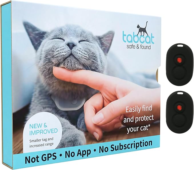 Tabcat V2 Cat & Kitten Tracker - No Monthly Subscription Fee | 2 Lightweight Homing Tags, Cases & Tracking Handset | More Accurate Than GPS | Track 2 Cats Indoors & Outdoors to 1" & 500 ft Range