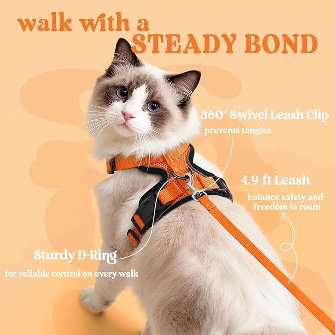 rabbitgoo Cat Harness and Leash for Walking, Escape Proof Soft Adjustable Vest Harnesses for Cats, Easy Control Breathable Reflective Strips Jacket, Orange, XS