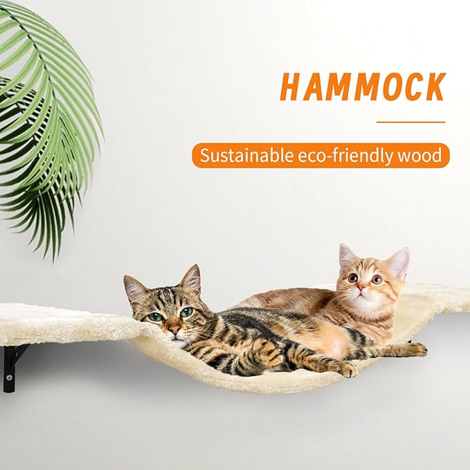 Wall-Mounted Cat Climber Set with Climbing Shelves, Perches, Bridge,Hammock,Scratching Board & Ball - 7 Pcs Wood Indoor Cat Furniture for Kittens Play (Dark Grey)