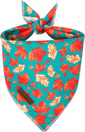 Fall Dog Bandana – Green Maple Leaf Triangle Scarf for Small Medium Large Dogs, Soft Cotton Pet Bib for Autumn Thanksgiving, Adjustable Dog Kerchief for Seasonal Outings