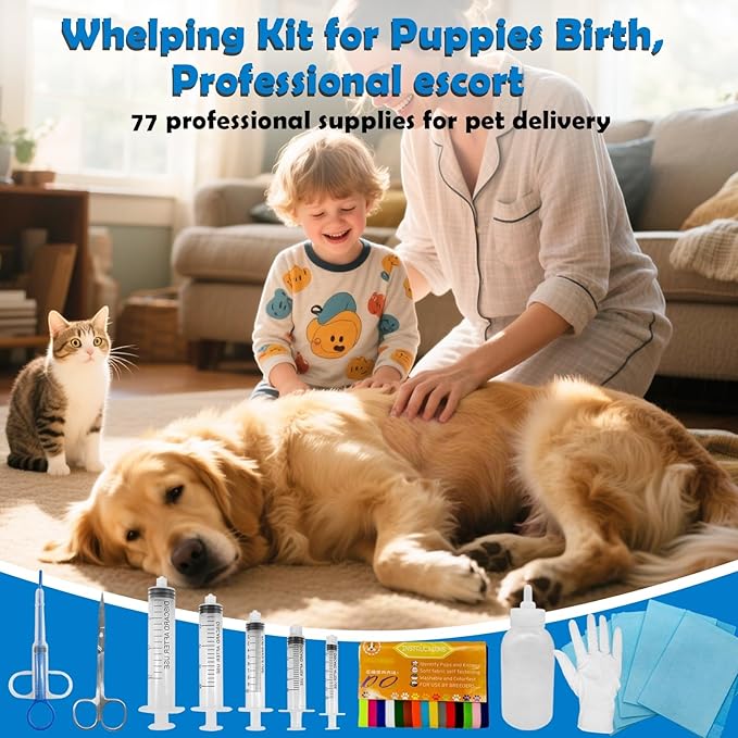 Whelping Kit for Puppies Birth - Reusable Birthing with 77Piece,Birthing Essentials with Emergency Whelping Supplies,Kitten Bottle Feeding kit for New Born Puppy Supplies and Kitten