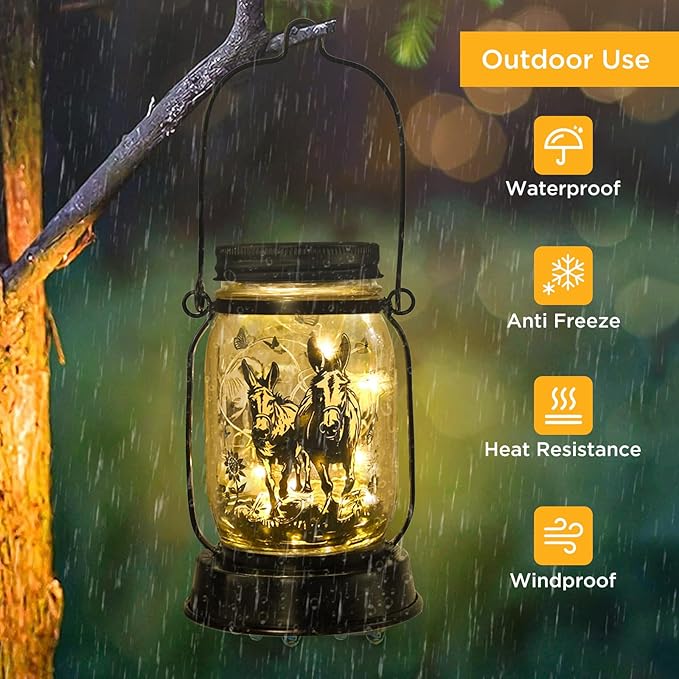 kyoryuger Donkey Gifts for Women/Men Donkey Solar Lanterns Mom Birthday Burro Animal Lovers Lantern Animal Memorial Lights Solar Garden Decoration for Yard, Patio,Backyard,Porch Torches, Home Decor