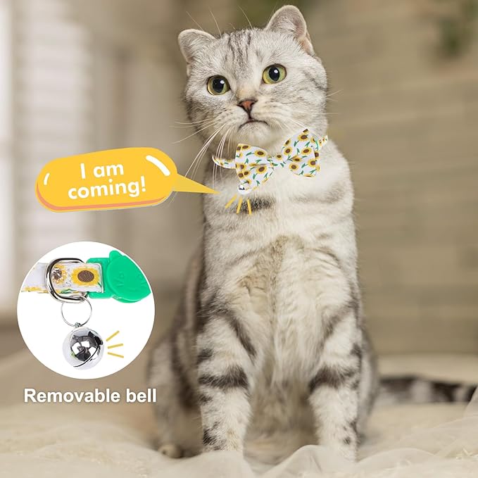 Breakaway Cat Collars with Bell & Cute Pendants - 3 Pack Adjustable Safety Kitten Collars - Decoration for Girl Boy Cats Puppy and Small Pets (Style C - Sunflower)