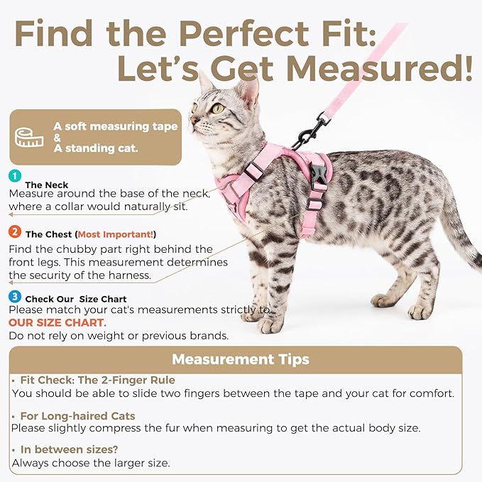 Cat Harness and Leash Set Escape Proof Tactical Extra Large Kitten Harness Emotional Support Cat Vest, Pink, XL