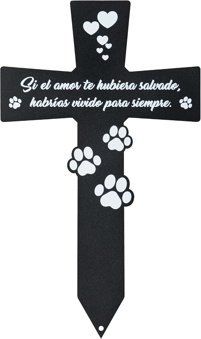 BUoonyer Spanish Cemetery Decorations for Grave - Spanish Pet Metal Memorial Grave Markers, Dog Cat Cross Garden Sympathy Plaque Stake, Remembrance Graveside Burial Decor Sign for Outdoor Outside Yard
