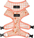 Lucy & Co. Cute Reversible Dog Harness Walking Halter - Best Designer Pet Harnesses for XS - XL Dogs - Padded Adjustable Vest for Easy Walking-Large-Peach Pink Floral Plaid