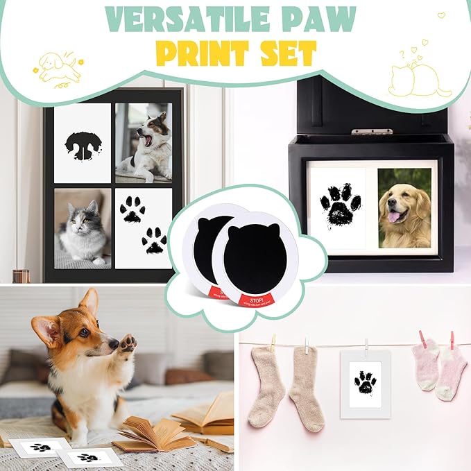 Nabance Inkless Paw Print Kit for Dogs, Cats with 3-Pcs Owl Ink Pad & 2 Paper Frame, Clean Touch Dog Nose & Baby Handprint Kit, Pet Paw Print Impression Kit, Keepsake Gifts for Pet Lovers, New Moms