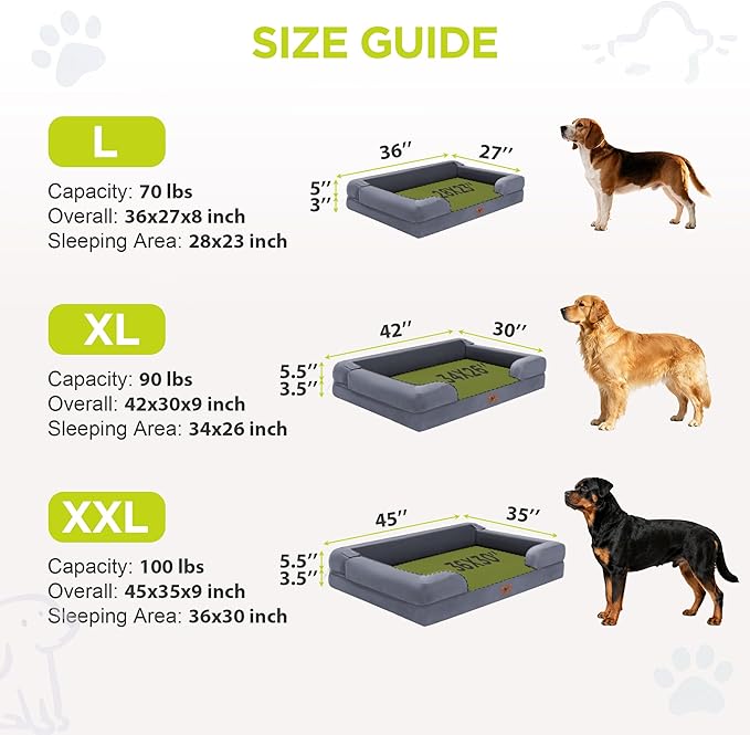 Orthopedic Dog Bed for Extra Large Dogs, XXL Waterproof Egg Crate Memory Foam Pet Bed Bolsters with Removable Washable Cover & Non-Slip Bottom, Tennis Ball Toy, 45x35