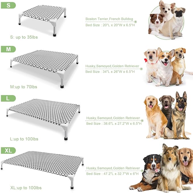 Elevated Outdoor Dog Bed, X-Large Size, Cotton Material, Non-Slip Feet, Fits up to 120lbs