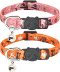Halloween Cat Collar, 2 Pack, Breakaway Cute Cat Collar with Bells, Halloween Pink