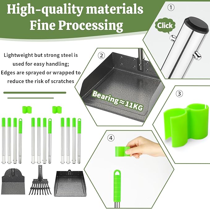 T2Y 48.8" Extra Long Handle Dog Pooper Scooper for Large Dogs, Heavy Duty Metal Poop Scooper for Yard, Stainless Steel Dog Poop Rake and Tray Set, Rust-Proof Pet Waste Removal for Grass/Gravel/Dirt