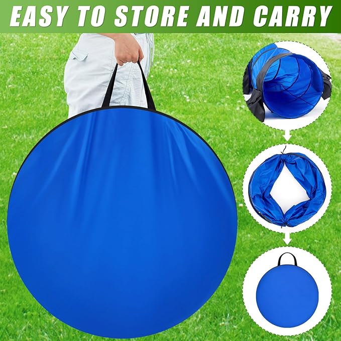 28 in 18 Foot Blue Extra Large Dog Agility Tunnel with Sandbags Dogs Agility Training Equipment Tunnel with 4 Pack Sandbags Carry Bag and 4 Ground Spikes for All Medium and Large Dogs