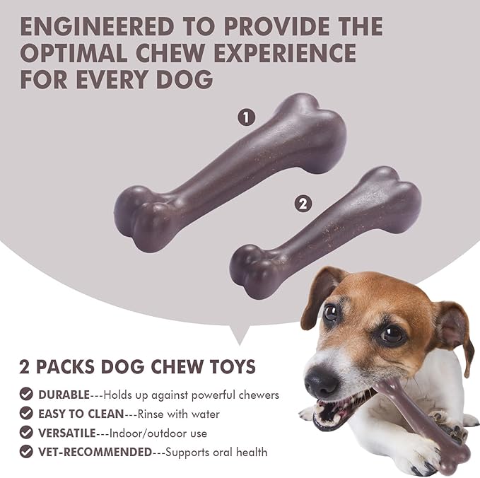 2 Pack Durable Dog Chew Toys for Aggressive Chewers-Puppy Teething Toys, Long-Lasting Dog Bones for Medium & Large Breeds-Indestructible Chew Toys for Dogs to Keep Them Busy & Support Dental Health