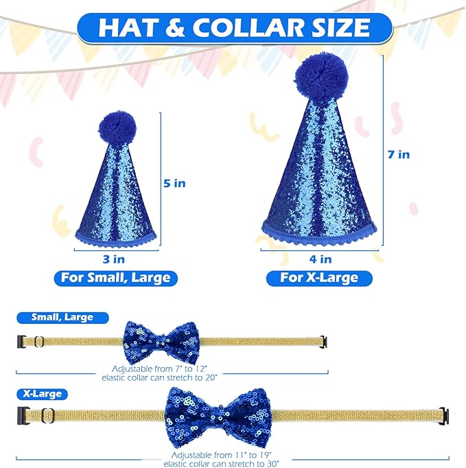 EXPAWLORER Dog Birthday Party Supplies - Dog Birthday Bandana Scarf and Party Hat with Numbers Boy Girl Pet Bow Tie, Cute Outfit for Small Medium Large Dogs (Large)