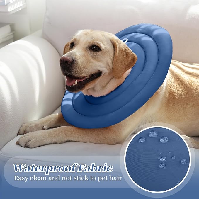 IDOMIK Dog Recovery Collar, Waterproof Soft Dog Cone After Surgery, Comfy Protective Elizabethan Collar Alternative for Dogs Cats, Adjustable Pet Neck Donut Cone Anti-Licking Biting Wounds,Navy,2XL
