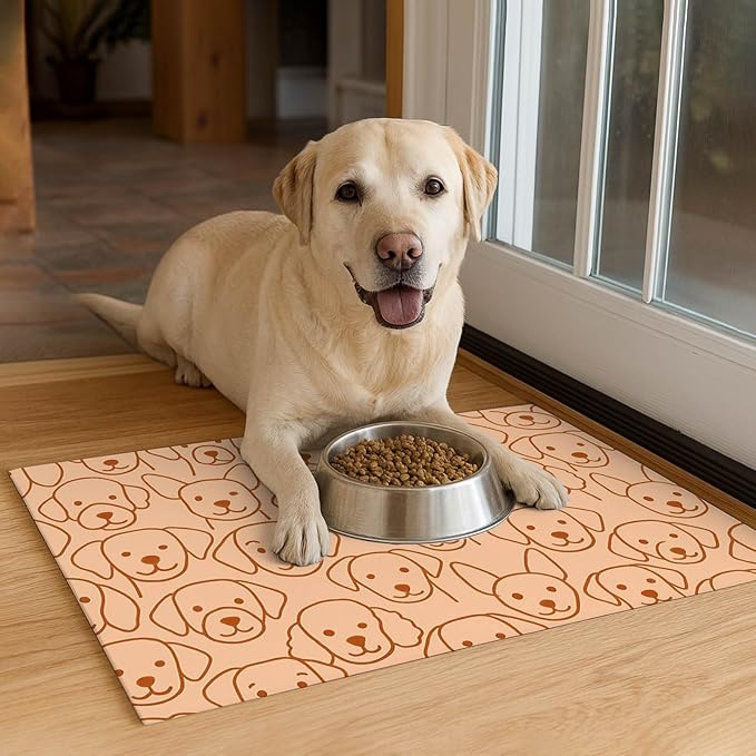 Adorable Cute Dog Faces Pattern Pets Food Mat Spill-Proof Pets Feeding Mats Cats Food and Water Bowl Pet Easy Clean Fast Dry Pet Mats for Foods and Water Mat for Cat Dogs 20" x 12"