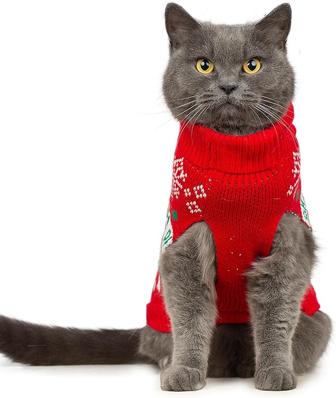 Stretchy Cat Christmas Sweater - 2 Packs Christmas Sweaters for Cats | Snug Winter-Ready Knit for Boy/Girl Cats & Kittens(Scarlet, Small)