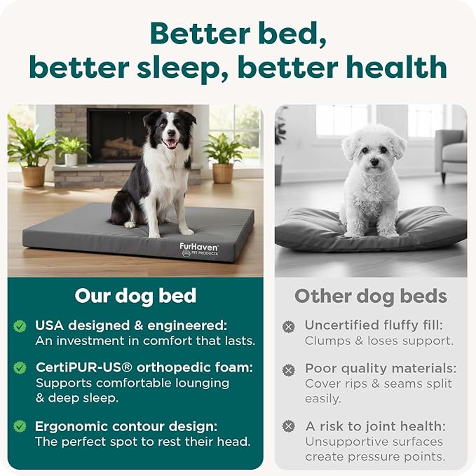 Furhaven Water-Resistant Orthopedic Dog Bed for Large/Medium Dogs w/ Removable Washable Cover, For Dogs Up to 55 lbs - Indoor/Outdoor Logo Print Oxford Polycanvas Mattress - Forest, Large