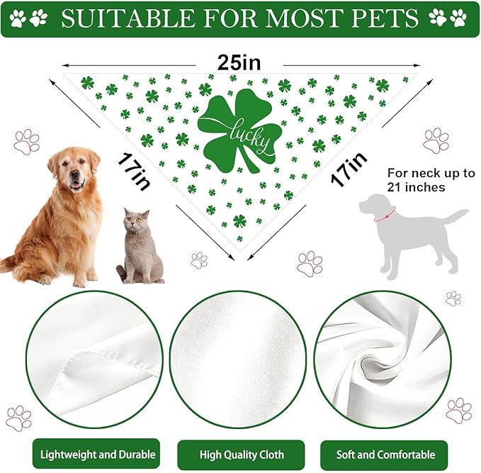 St. Patrick's Day Dog Bandana, 2 Pack Adjustable Holiday Party Pets Saint Patrick Day Bandana Triangle Bibs Lucky Cat Scarf Set