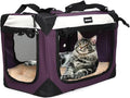 Large Cat Carrier, Collapsible Dog Travel Crate Portable Soft-Sided Pet Carrier with Super Soft Warm Plush Mat for Indoor and Outdoor 24x16x16in,Purple