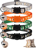 4PCS Cat Collar with Bells,Breakaway Cat Collars,Kitten Collar with Bell Moons Stars Cute Kitty Safe Kitten Collars with Pendant,Cat Collars for Boy Cats 6.9-10.7 Inch(Black&Grey&Deep Green&Orange)