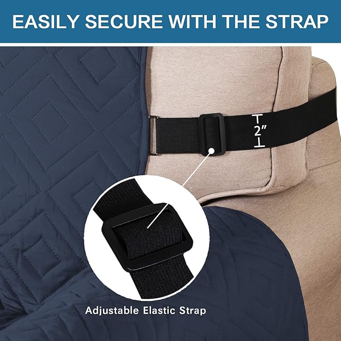 H.VERSAILTEX Reversible Loveseat Cover Furniture Protector Anti-Slip Water Resistant 2 Inch Wide Elastic Straps Couch Covers Pets Kids Fit Sitting Width Up to 46"(Love Seat: 75" x 90", Navy/Beige)