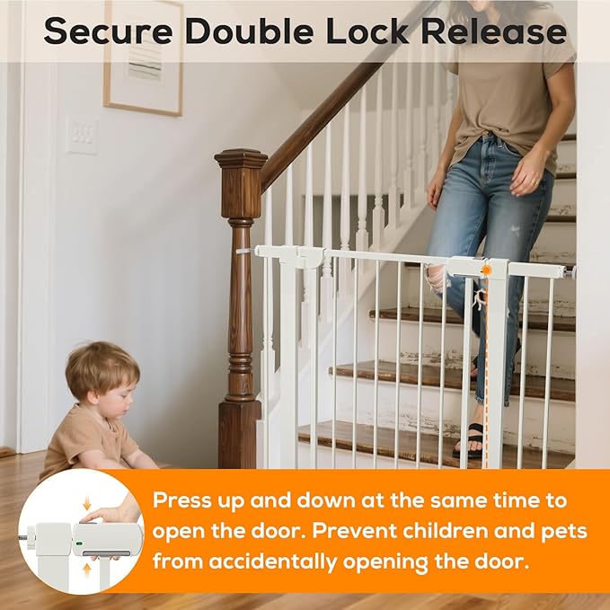 29.5-46" Magnetic Baby Gate for Stairs, Baby Safety Essentials, Auto Close Gate for Doorways, Easy Install Pressure Mounted Dog Gate Indoor, Pet Gates for Dogs, White