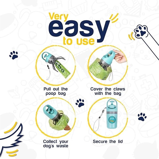 Pooper Scooper for Dog – Portable Dog Poop Holder with Waste Bag Pouch, Doggy Yard Trash Picker Upper, Small & Large Dogs Poop Scoop with Claw Pickup Tool, Travel Pet Accessories for Walking