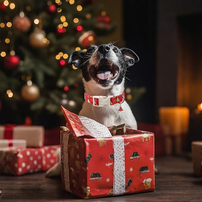 Christmas Dog Collar - Cute Red Christmas Tree Festive Puppy Collar with Safety Buckle, Soft Adjustable Holiday Dog Collars for Small Medium Large Dogs L