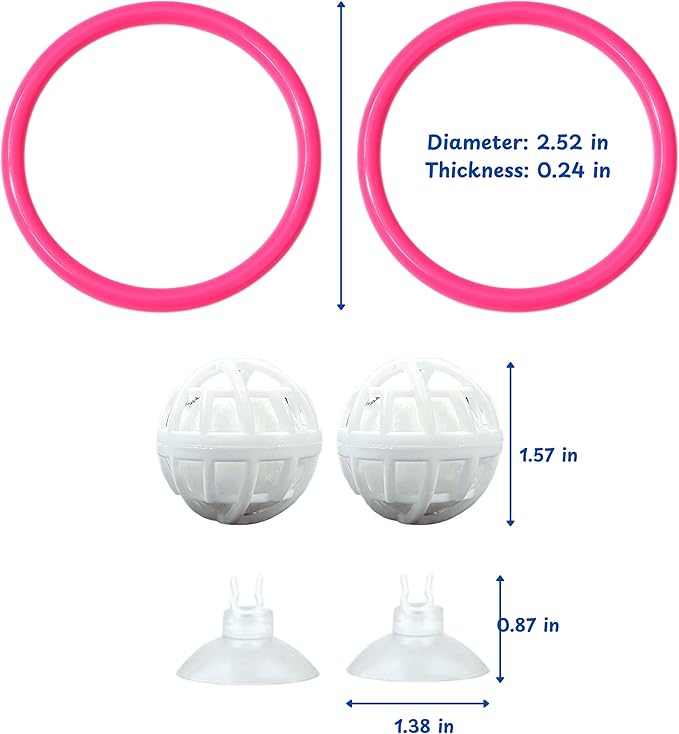 Betta Ring Enrichment Toys with Filter Ball set, Turtle Water Cleaner Ball, Aquarium Feeding Ring with Nitrifying Balls, Betta Fish Toy, Aquatic Turtle Enrichment Toy, Tortoise Supplies (Pink, M-70mm)