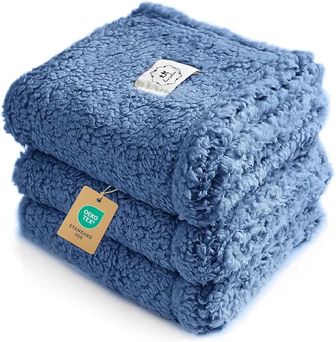 Luciphia 1 Pack 3 Calming Dog Blanket Fluffy Premium Fleece Pet Blankets Soft Sherpa Throw for Dogs Puppy Cat Haze Blue Large (41" x31")