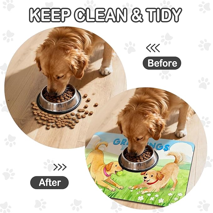 Dog Food Mat for Floors Absorbent, Pet Food Mat, Dogs Greetings Quick Dry Dog Bowl Mats for Food and Water, Non-Slip Cat Pet Feeding Mats for Floor Placemats 12"x20"