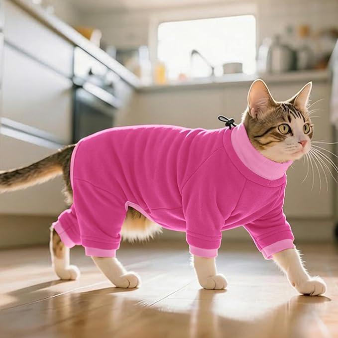 PUMYPOREITY Cat Hair Sticky Shirt – Breathable & Lightweight, Reduces Shedding Fur Pajamas, Prevents Licking Wounds After Surgery, Pink, L